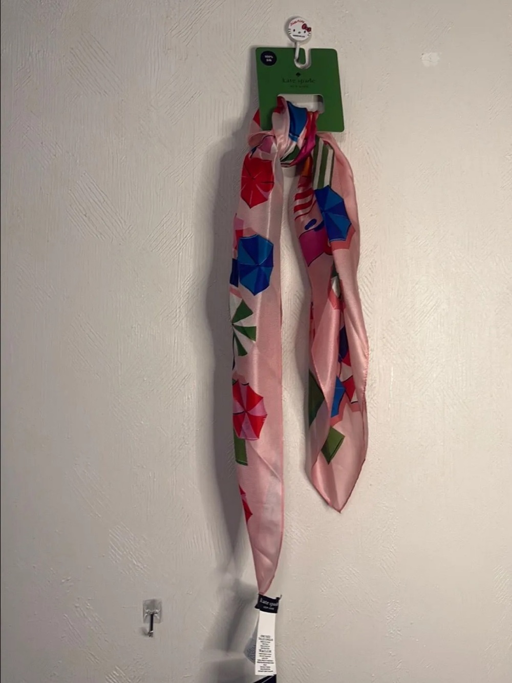 kate spade Pink Umbrella-Print Silk Skinny Scarf